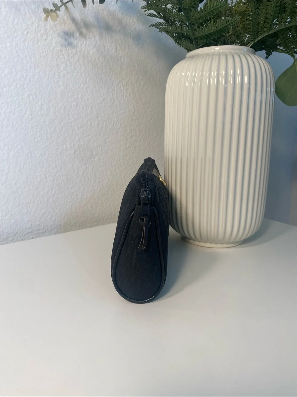 Dior Black Canvas Cosmetic Pouch with Gold Accent